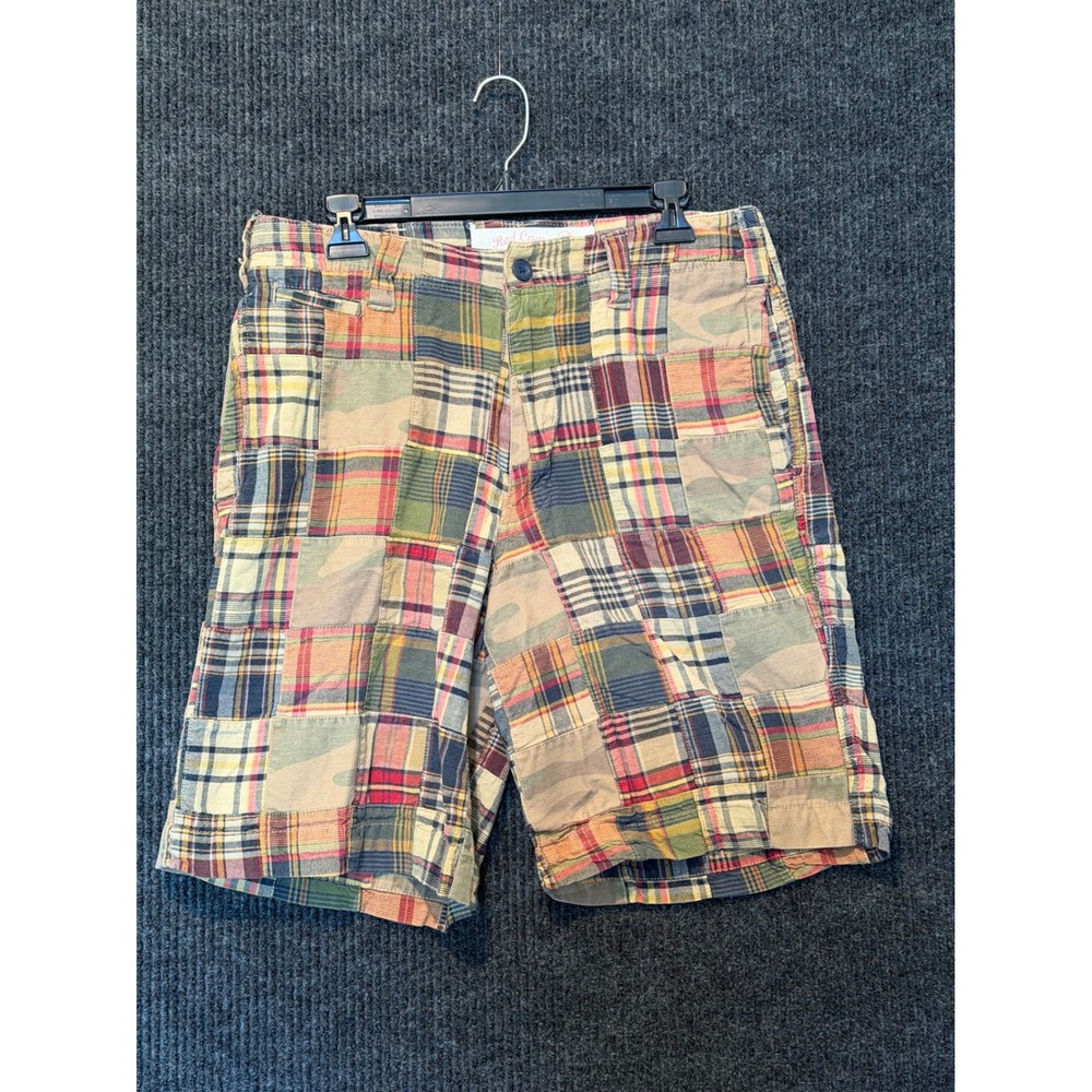 Red Camel Mens Patchwork Plaid Camo Shorts Multicolor Woven Flat Front 32